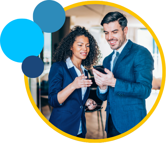 two persons reading loan FAQs on a phone